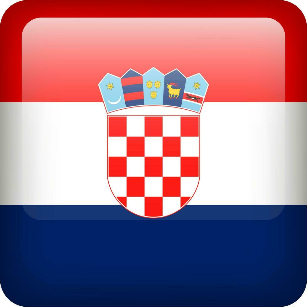 3d vecteur Croatie drapeau brillant bouton. croate nationale emblème. carré icône avec drapeau de Croatie