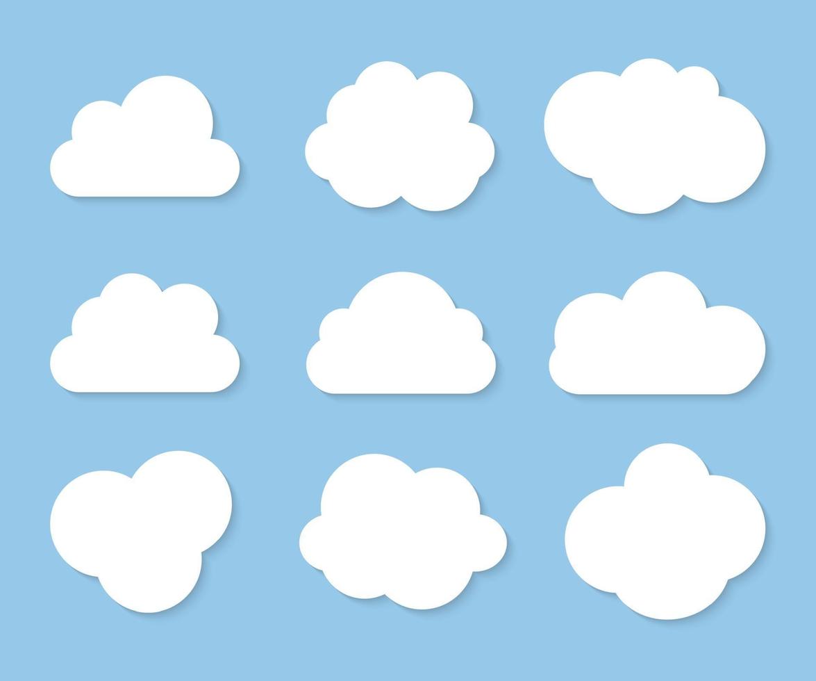 Ensemble de collection d'icônes de nuage blanc abstrait isolé sur fond bleu vecteur