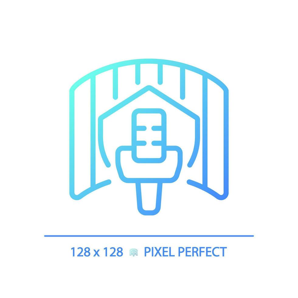 2d pixel parfait pente insonoriser studio pente icône, isolé vecteur, insonorisation bleu mince ligne illustration. vecteur