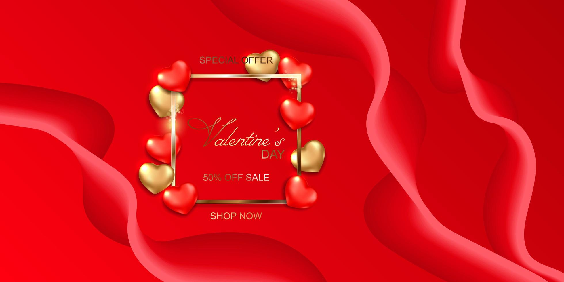 bannière de vente joyeuse saint valentin sur fond rouge vecteur