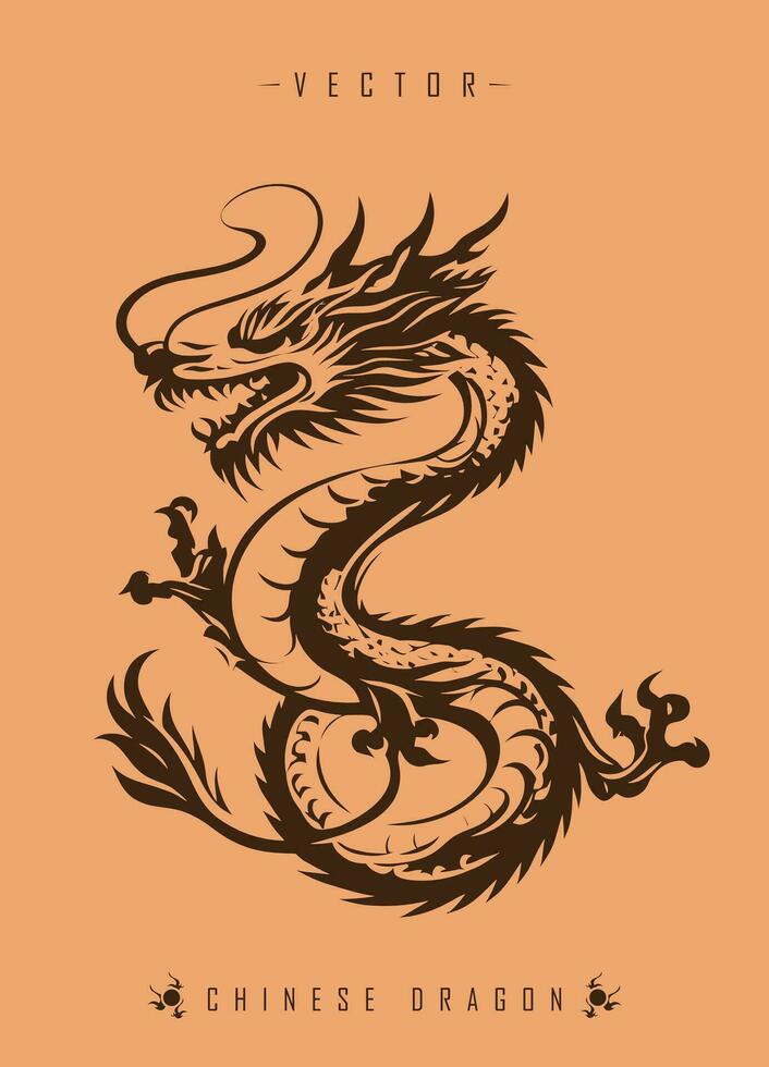 le ancien art de dragon illustration dans Oriental décoratif style vecteur