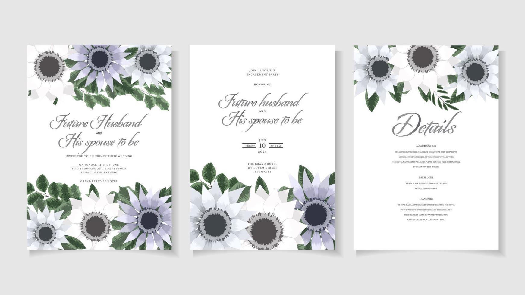 modèle d'invitation de noces de mariage de fleurs florales romantiques vecteur