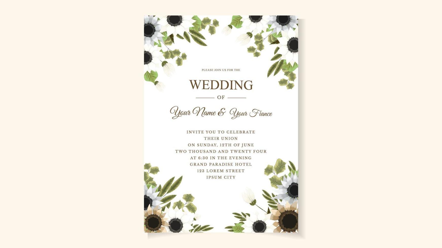 mariage botanique nuptiales inviter modèle de carte fleurs sauvages feuillage vecteur