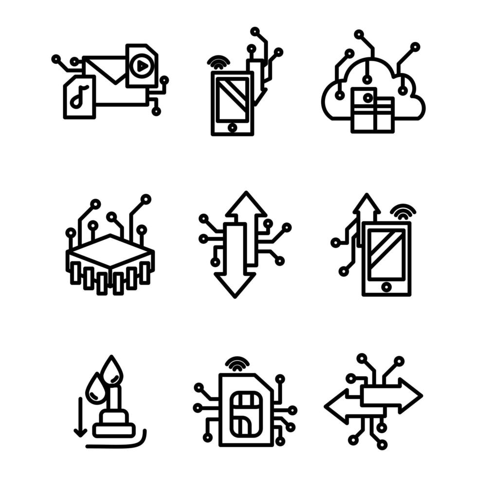 définir la conception des contours du style de la technologie de l'icône trois vecteur