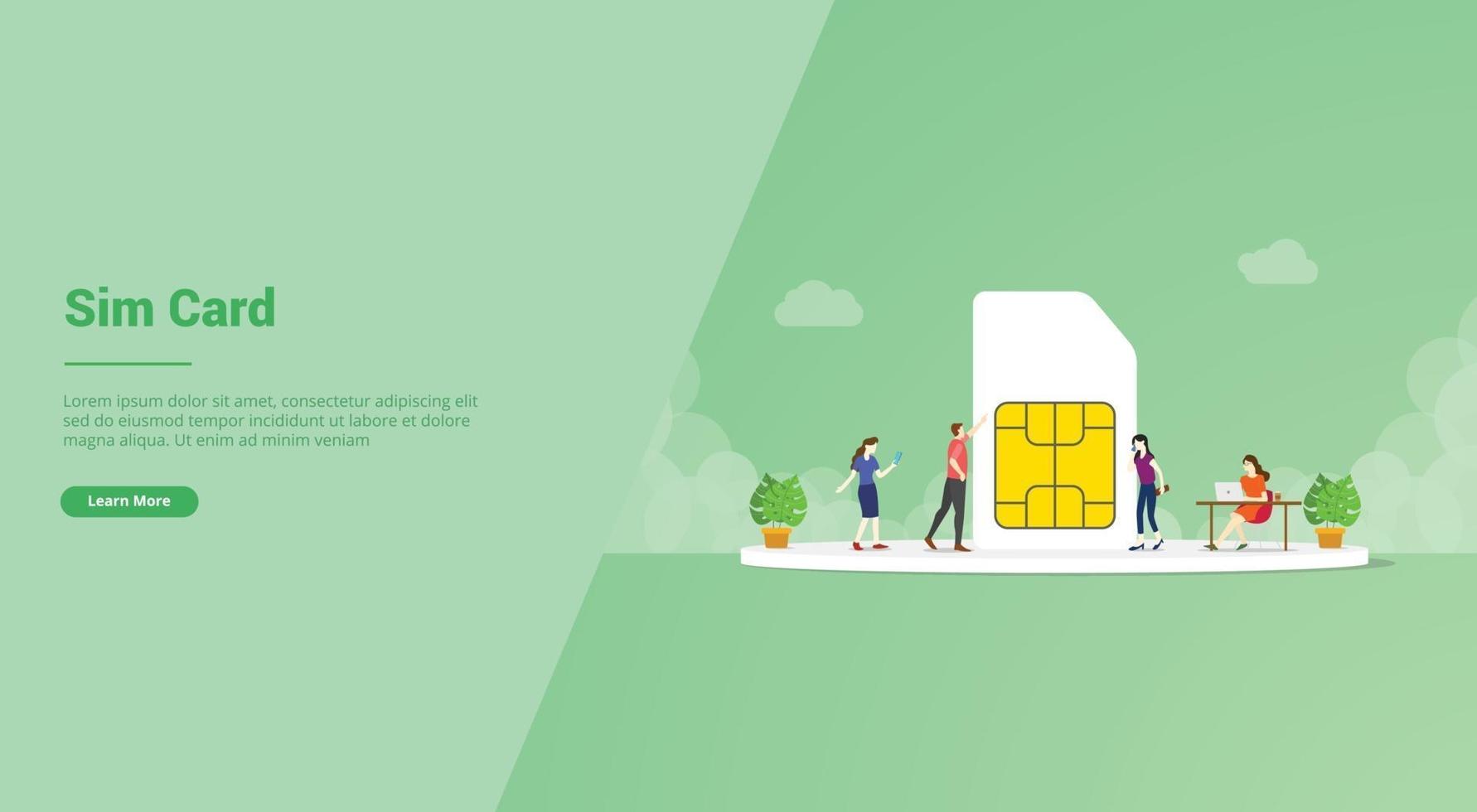 carte sim ou carte sim avec technologie réseau 5g pour modèle de site Web vecteur