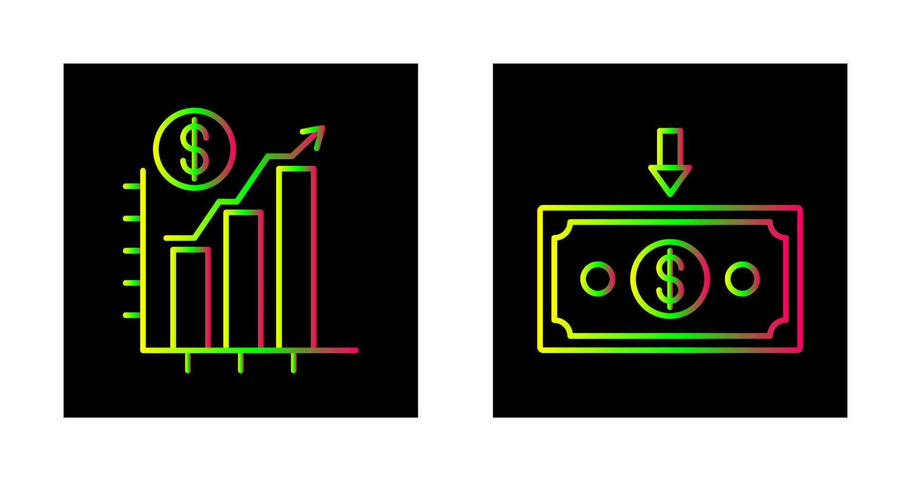 graphique en haut et argent vers le bas icône vecteur