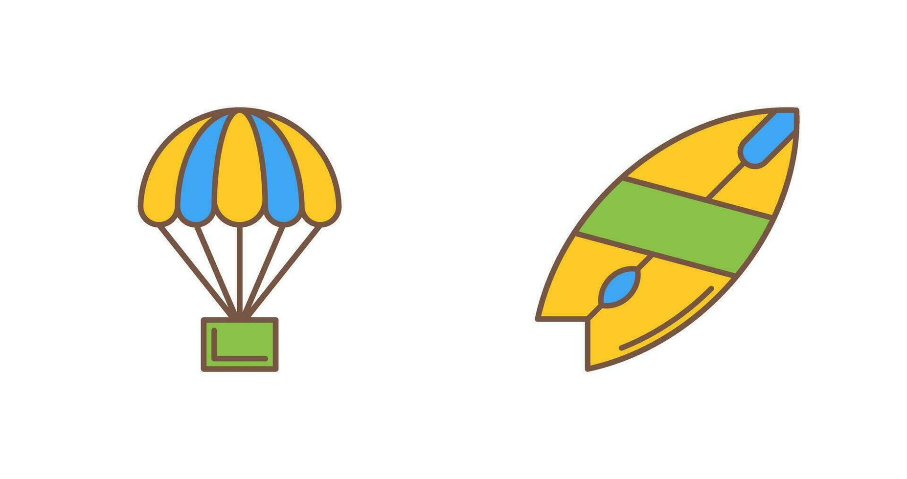 parachute et planche de surf icône vecteur