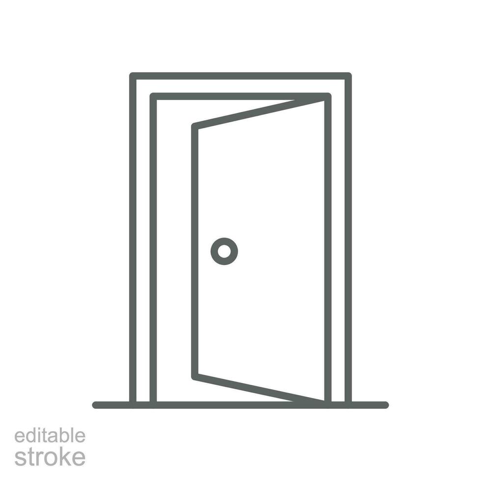 ouvert porte icône. Facile contour style. porte, ouvrir, entrer, sortie, entrée, loger, Accueil intérieur concept. mince ligne symbole. vecteur illustration isolé. modifiable accident vasculaire cérébral.