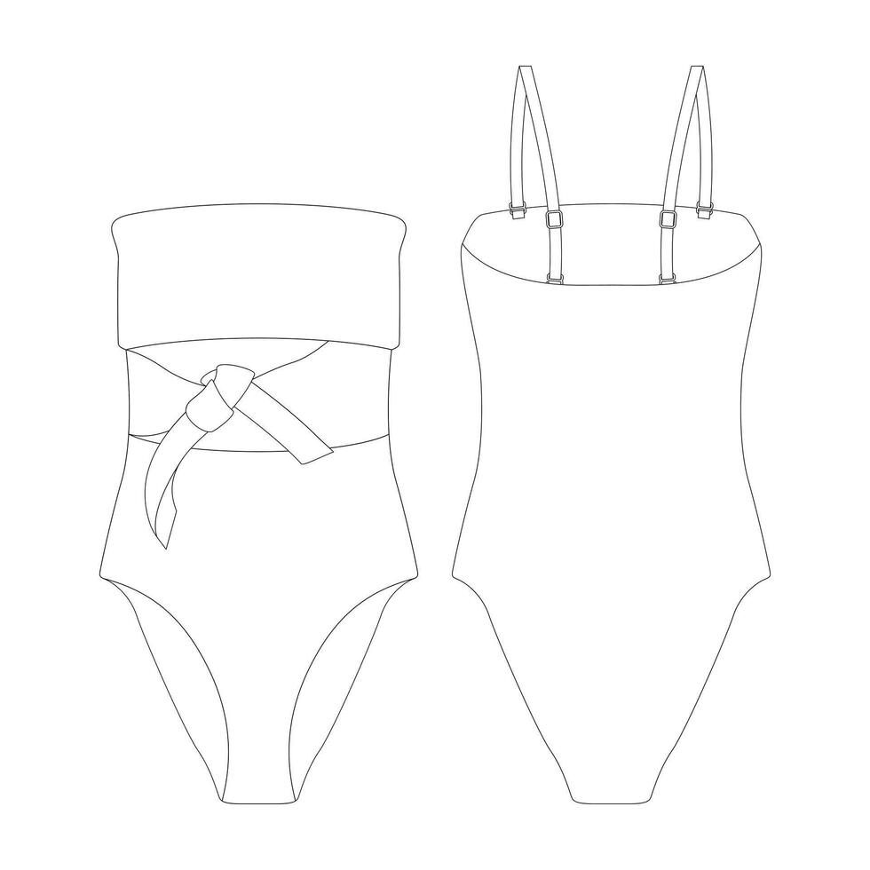 modèle chaîne sans bretelles maillot de bain vecteur illustration plat conception contour Vêtements collection