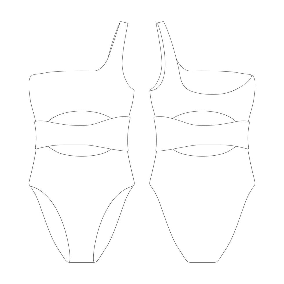 modèle gondoler Couper en dehors un épaule maillot de bain vecteur illustration plat conception contour Vêtements collection