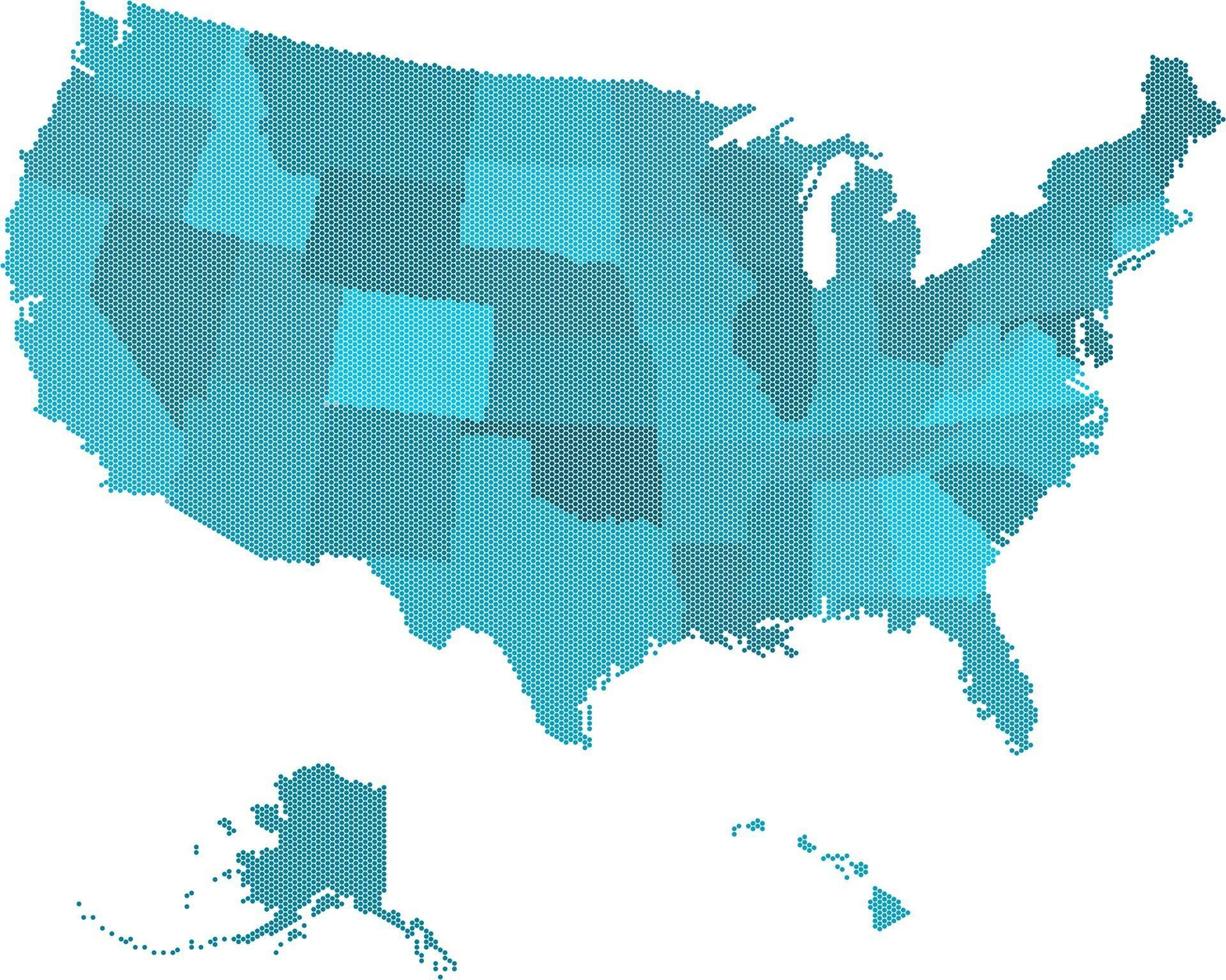 carte des états-unis de cercle bleu sur fond blanc. vecteur