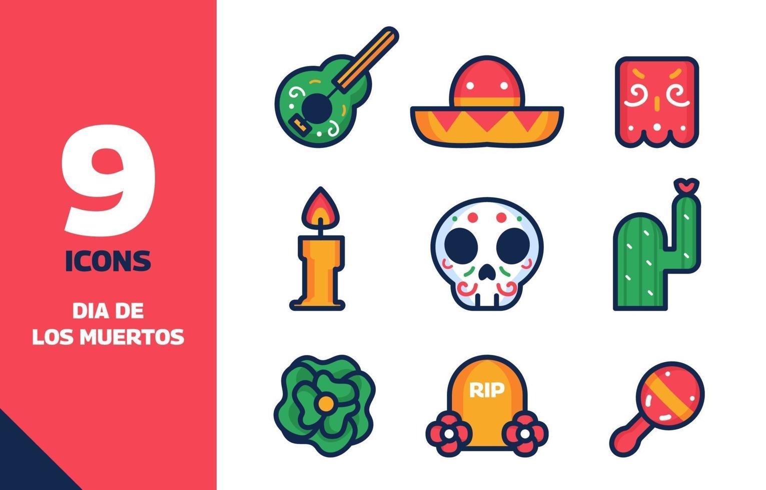 jeu d'icônes dia de los muertos vecteur