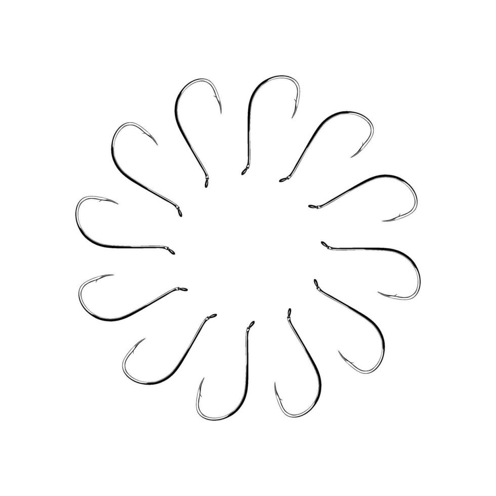 artistique cercle forme établi de pêche crochet silhouette composition, pouvez utilisation pour logo gramme, décoration, orné, art illustration ou graphique conception élément. vecteur illustration