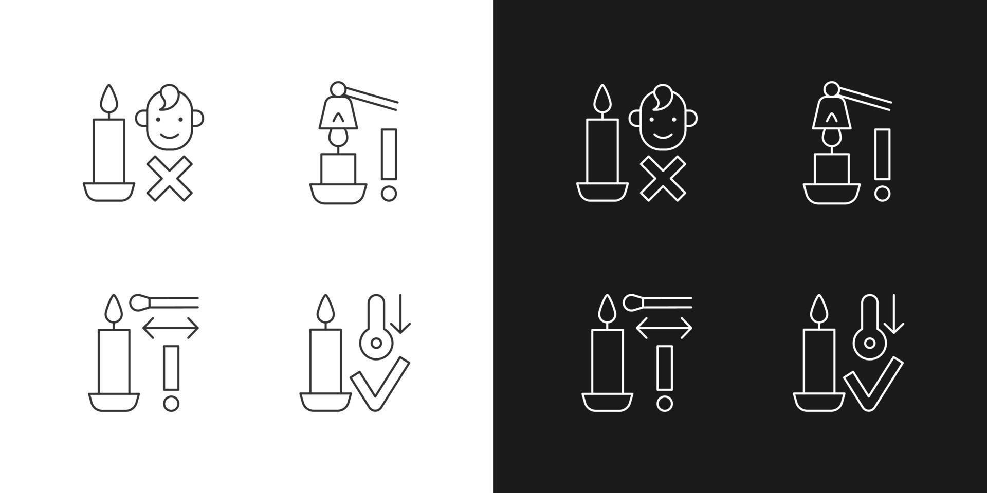 bougies allumées icônes d'étiquettes manuelles linéaires définies pour le mode sombre et clair vecteur