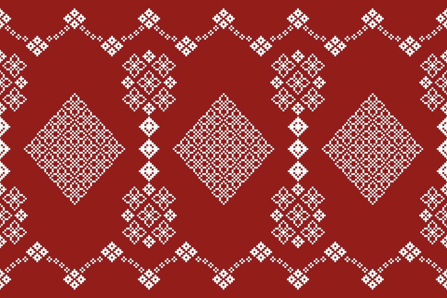 ethnique géométrique en tissu modèle traverser point.ikat broderie ethnique Oriental pixel modèle rouge Contexte. abstrait, vecteur, illustration. texture, vêtements, cadre, décoration, motifs, soie, papier peint. vecteur