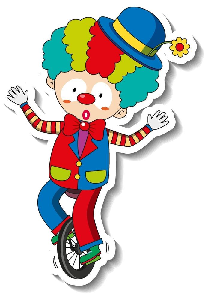 modèle d'autocollant avec personnage de dessin animé de clown heureux isolé vecteur