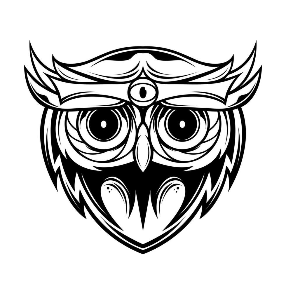 hibou tête ligne art vecteur illustration