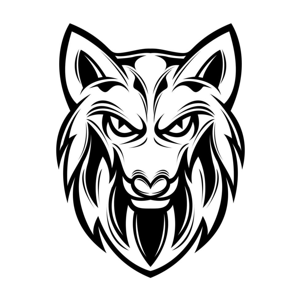 tête Loup lineart noir et blanc vecteur