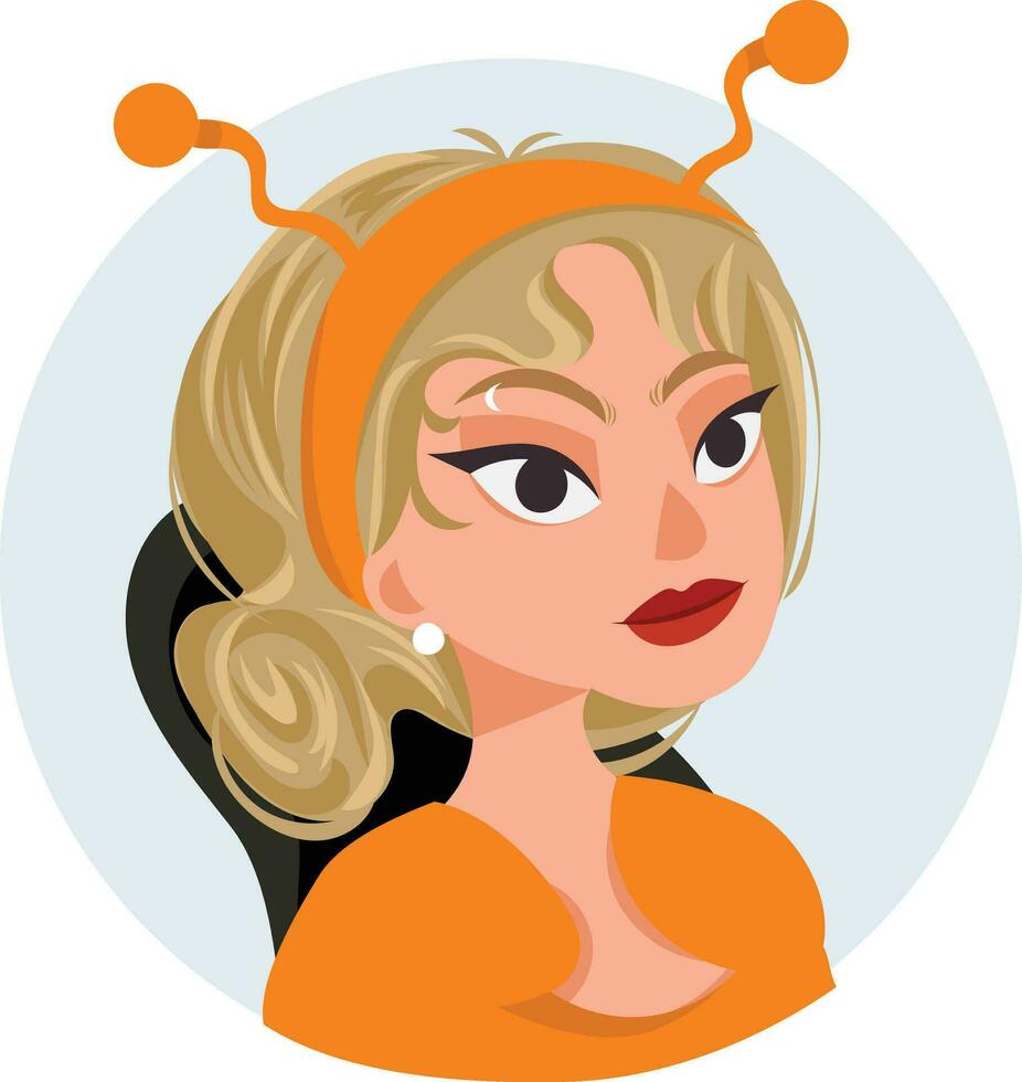 Orange costume Halloween gens Humain la personne pour avatar utilisateur profil icône symbole adulte mode visage personnage mode de vie affiche carte attrayant en ligne fille Jeune Dame de bonne humeur vecteur