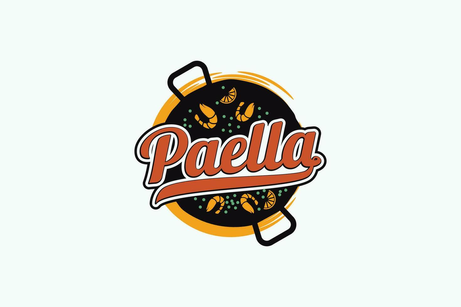 Paëlla logo avec délicieux Paëlla plat et magnifique caractères pour restaurant, café, etc. vecteur