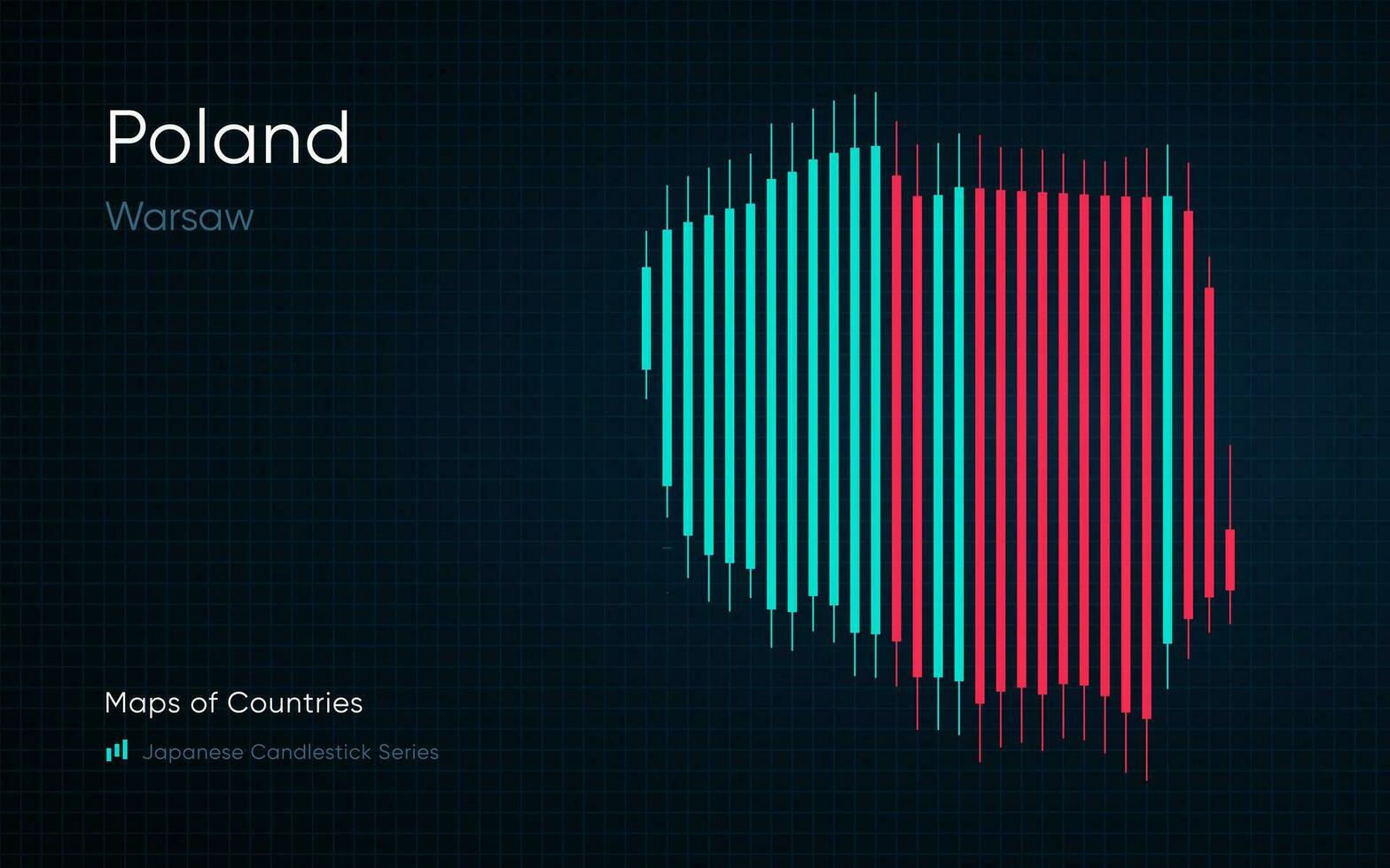 Pologne carte est montré dans une graphique avec bars et lignes. Japonais chandelier graphique séries vecteur