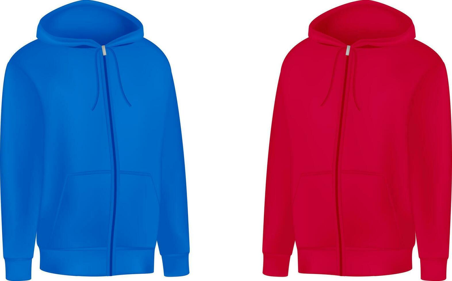 Vide rouge, bleu Pour des hommes sweat à capuche sweat-shirt longue manche. Masculin sweat à capuche avec capuche de face voir. vecteur modèle sport hiver vêtements pour conception maquette, imprimer, isolé sur blanc Contexte