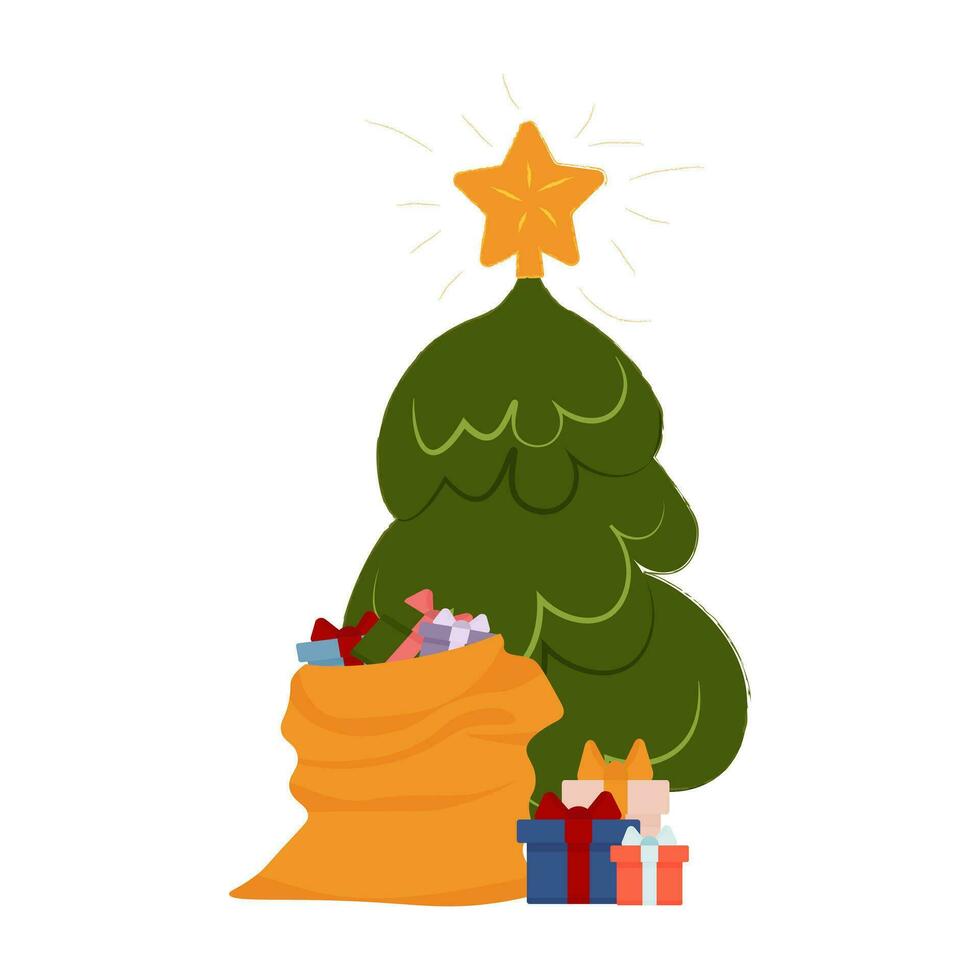 vecteur Noël arbre avec cadeaux sur un isolé Contexte. Noël et Nouveau année éléments pour décoration.