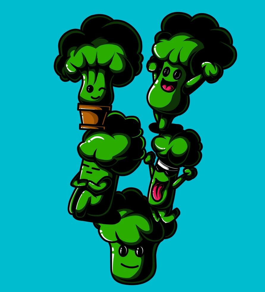 un illustration de une coloré brocoli mascotte paquet vecteur