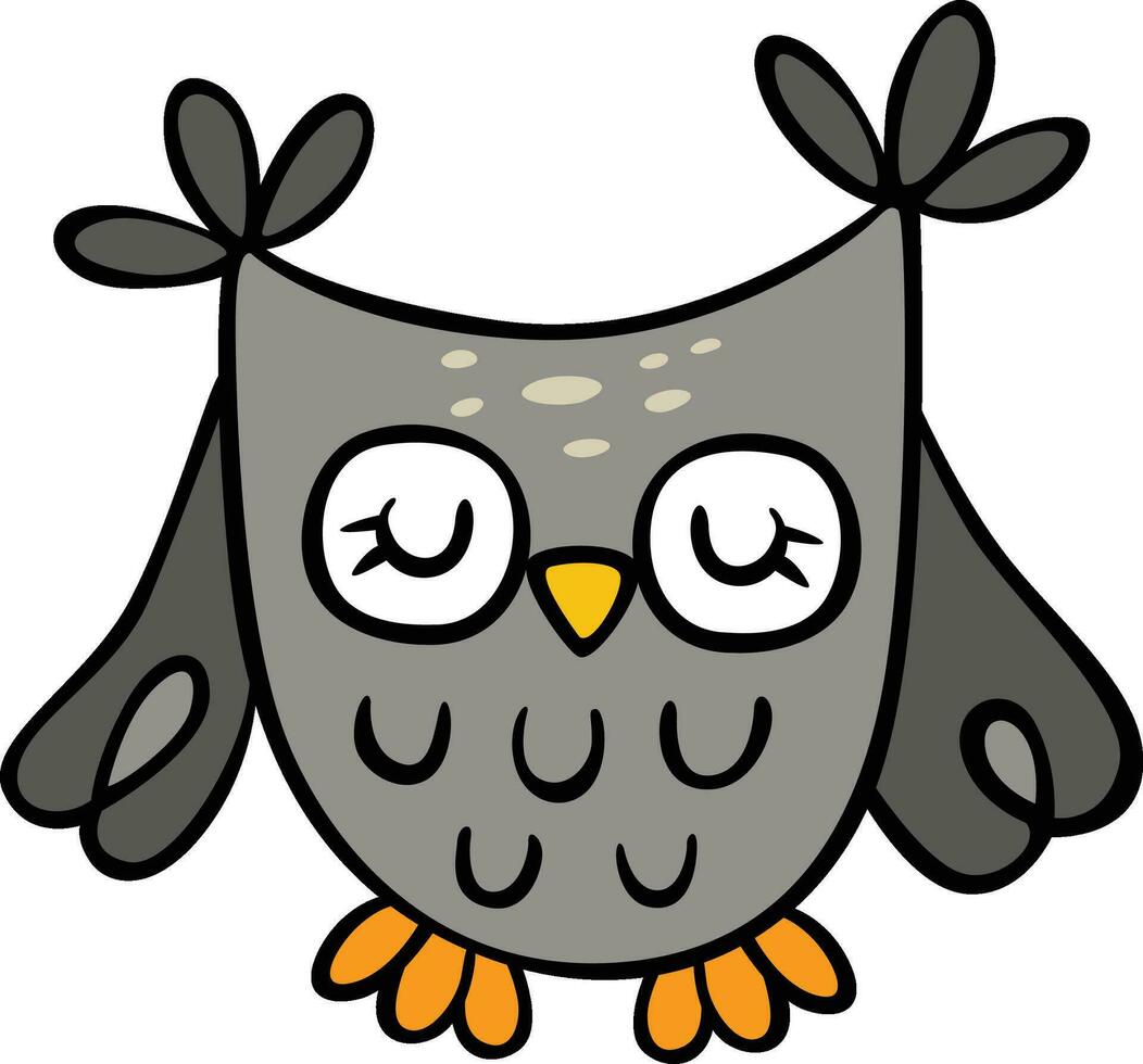 main tiré dessin animé griffonnage de mignonne hibou vecteur