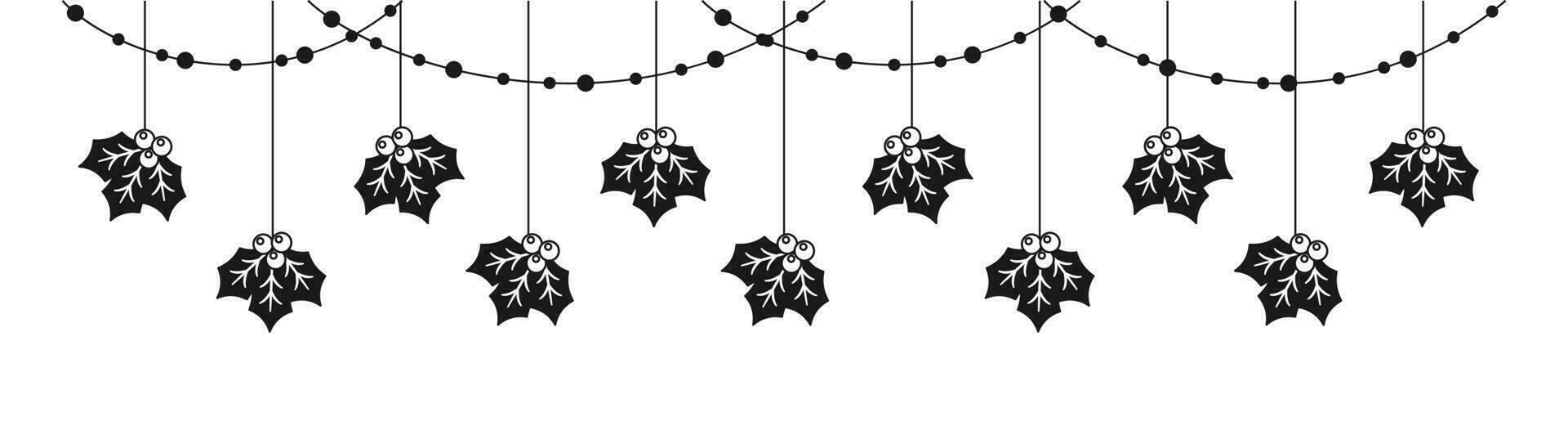 joyeux Noël frontière bannière, pendaison du gui guirlande silhouette. hiver vacances saison entête décoration. vecteur illustration.