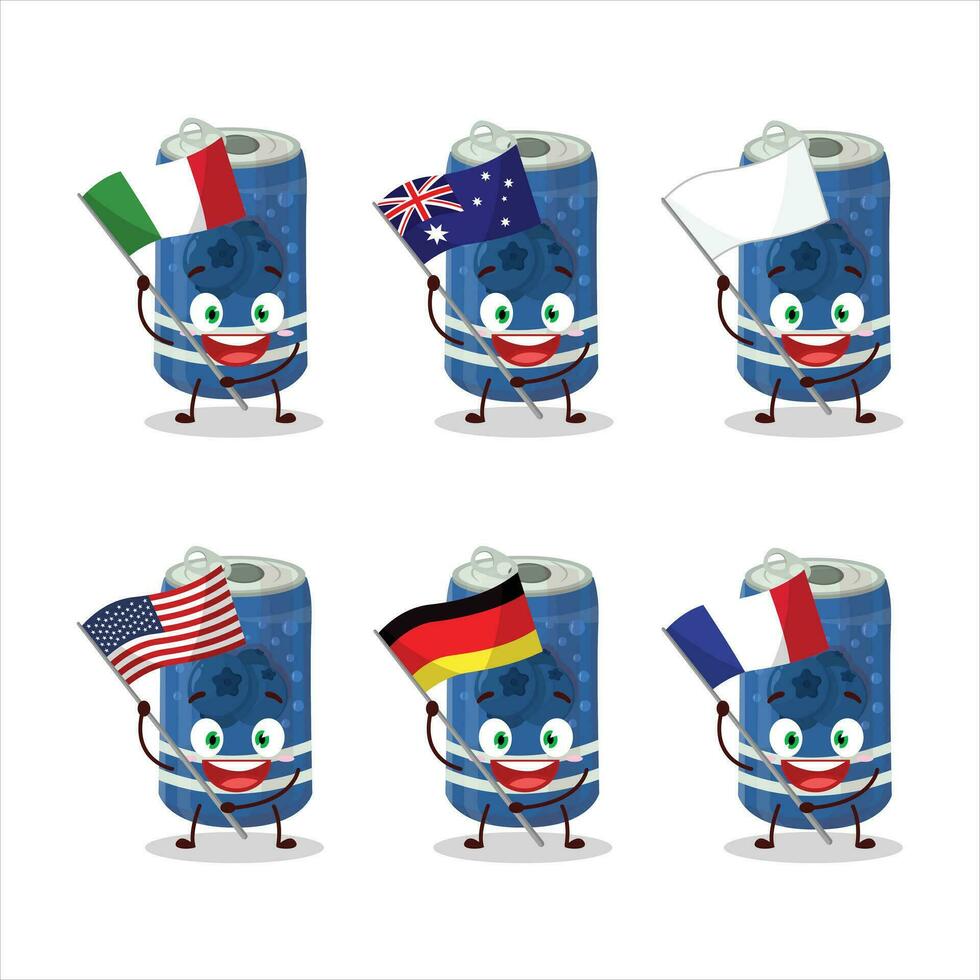 baie un soda pouvez dessin animé personnage apporter le drapeaux de divers des pays vecteur