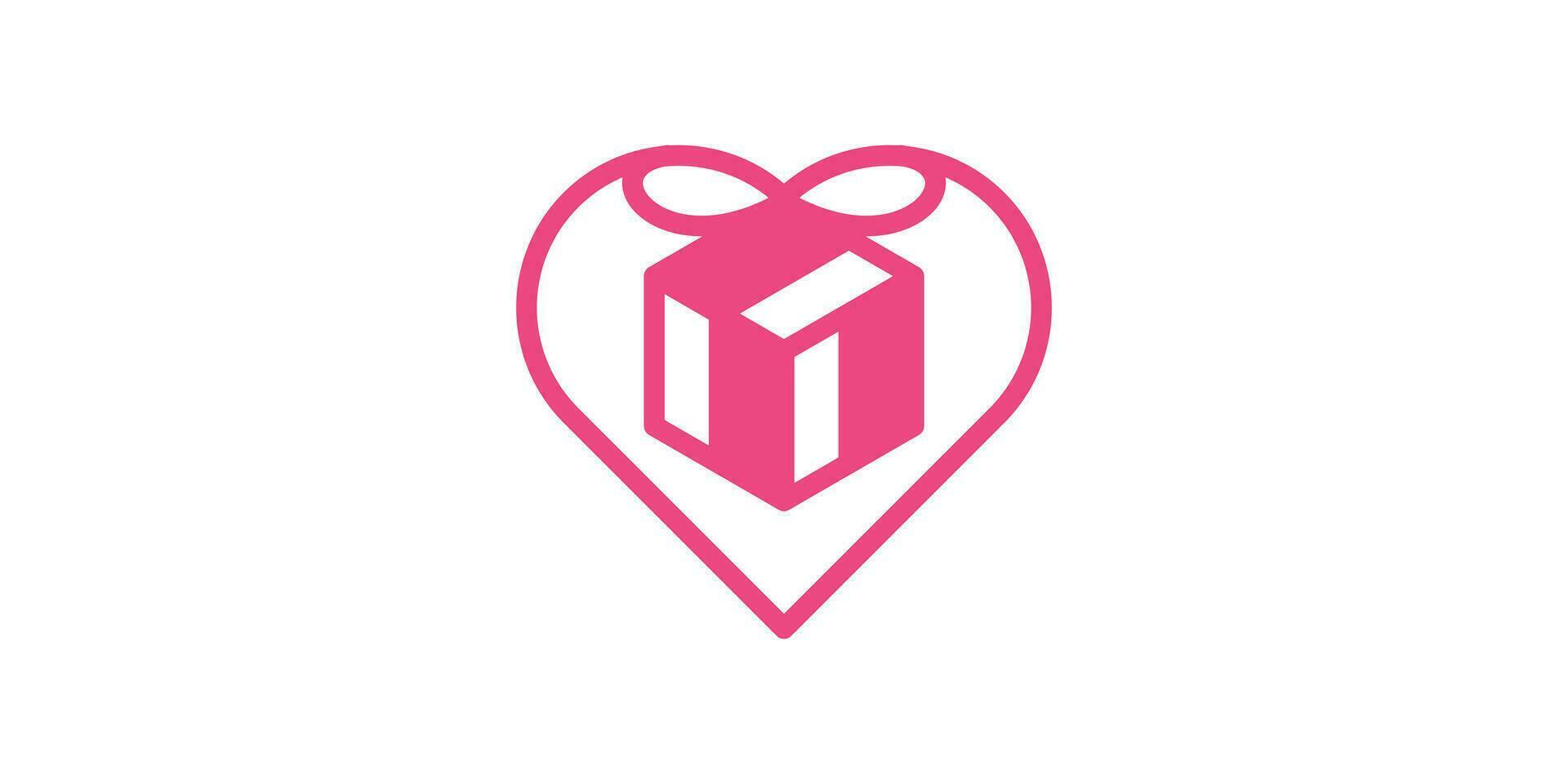 logo conception combiner le forme de une cadeau boîte avec l'amour. vecteur