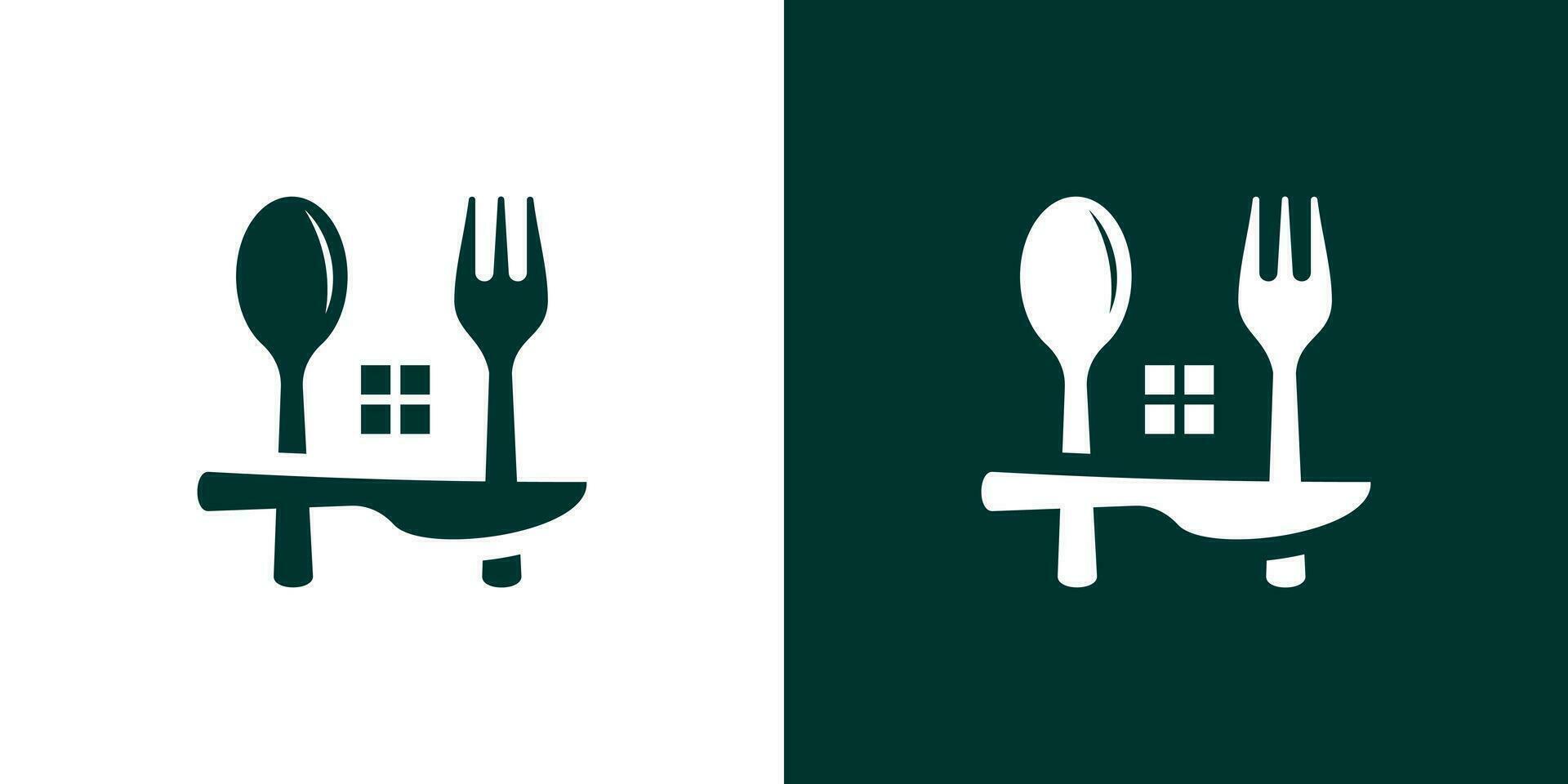 logo conception combiner le forme de une maison avec une cuillère, adapté pour une restaurant logo. vecteur