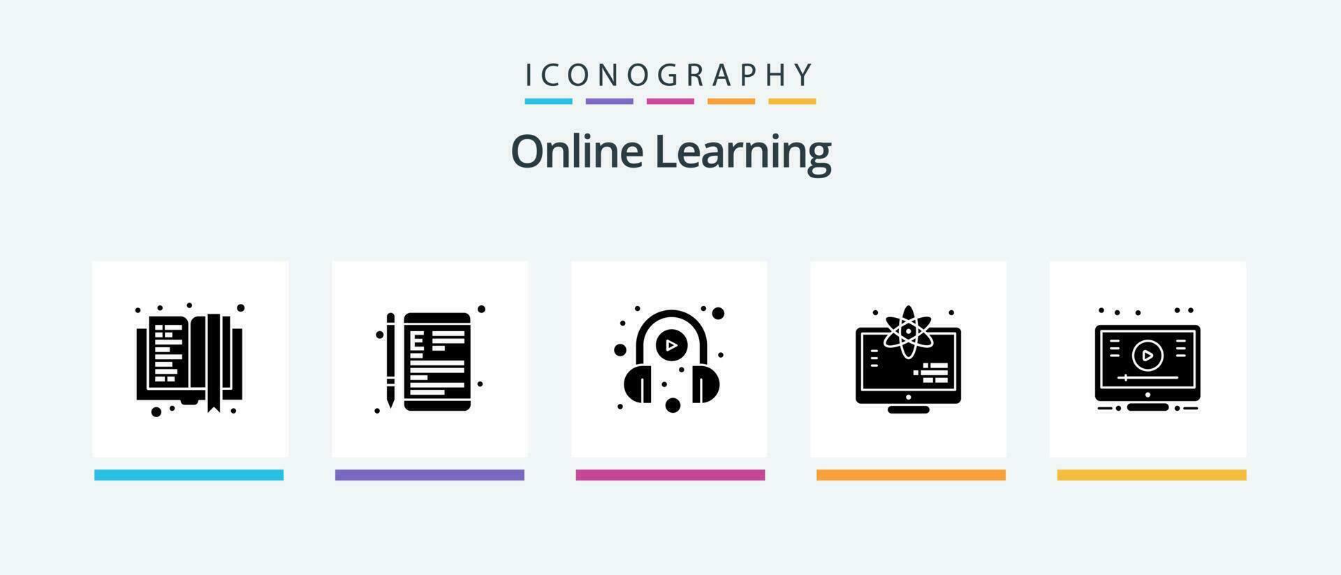 en ligne apprentissage glyphe 5 icône pack comprenant apprendre. science. école. moniteur. jouer. Créatif Icônes conception vecteur