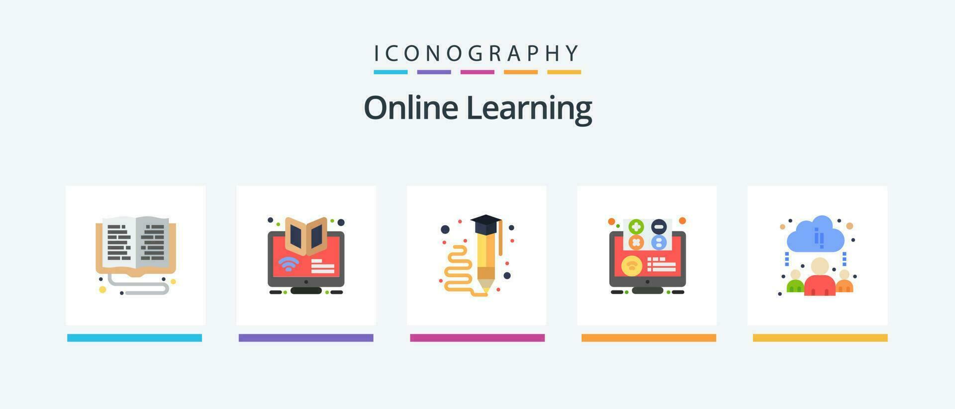 en ligne apprentissage plat 5 icône pack comprenant éducation. apprentissage en ligne. en ligne. écrire. apprentissage. Créatif Icônes conception vecteur