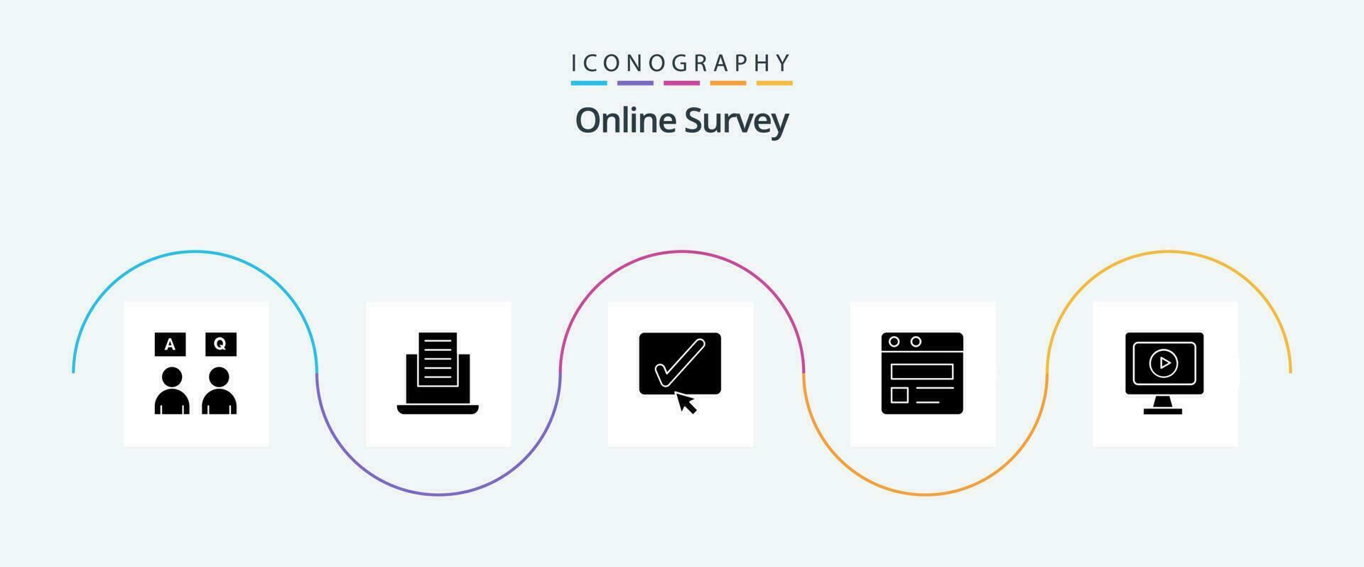 en ligne enquête glyphe 5 icône pack comprenant la toile page. affaires . texte. cocher vecteur