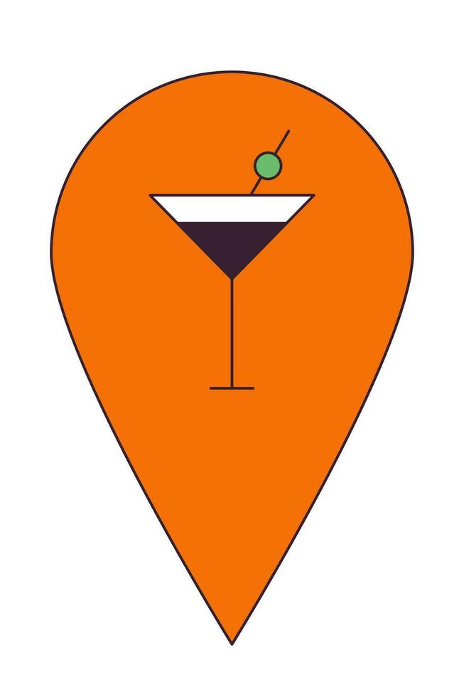 boîte de nuit cocktail bar carte localiser 2d linéaire dessin animé objet. martini verre emplacement marque isolé ligne vecteur élément blanc Contexte. de l'alcool les boissons bar épingle cartographie Couleur plat place illustration