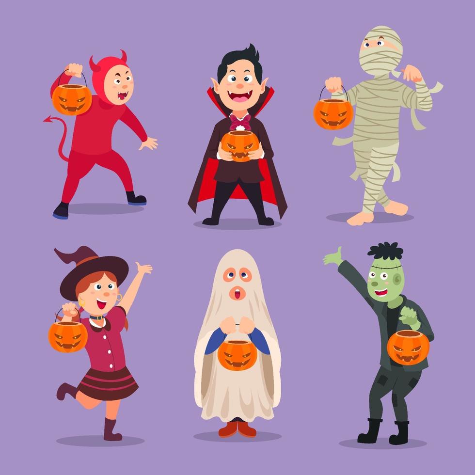 jeu de caractères de fête costumée d'halloween vecteur