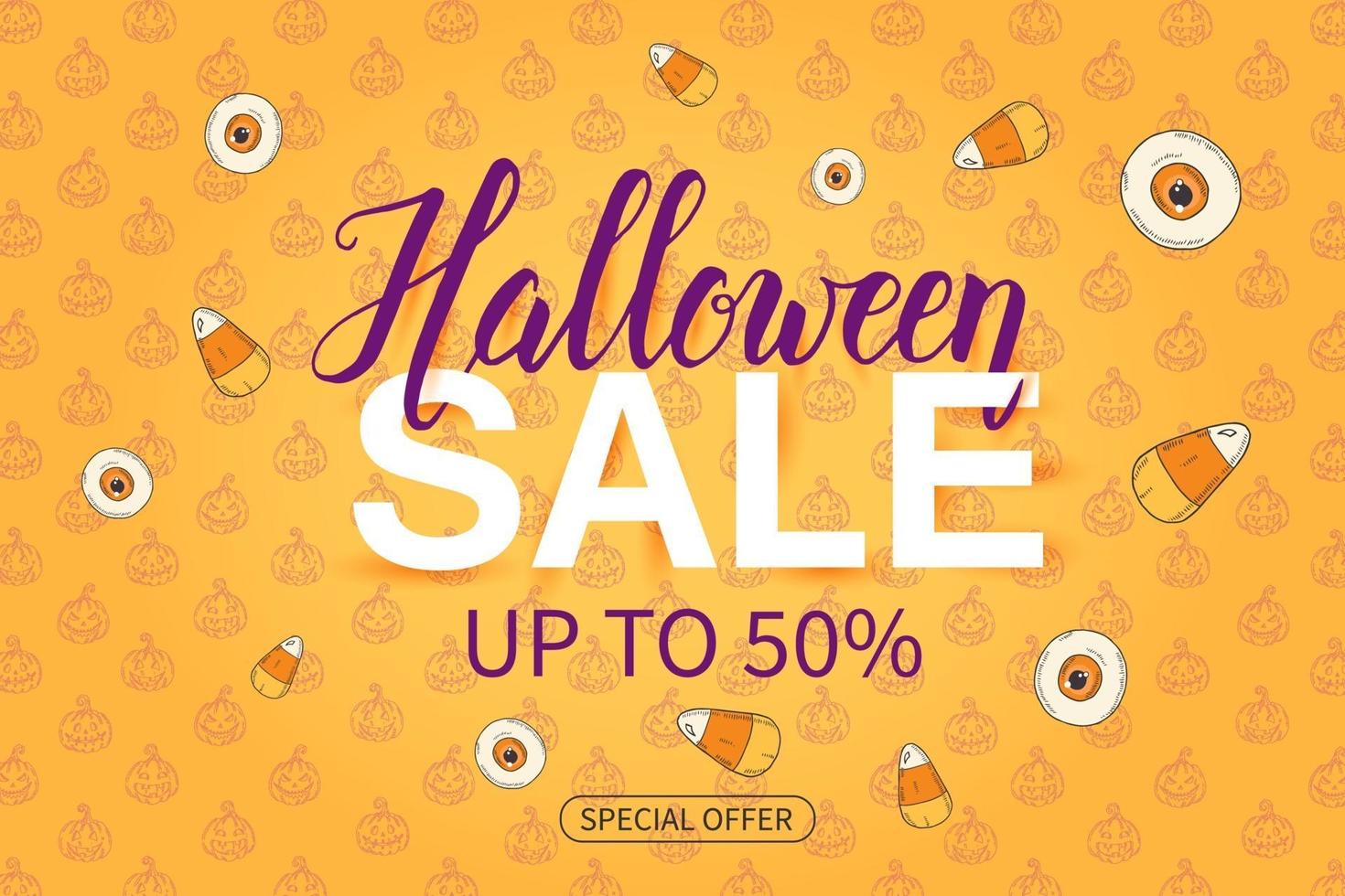 affiche de vente d'halloween avec lup jusqu'à 50. offre spéciale vecteur