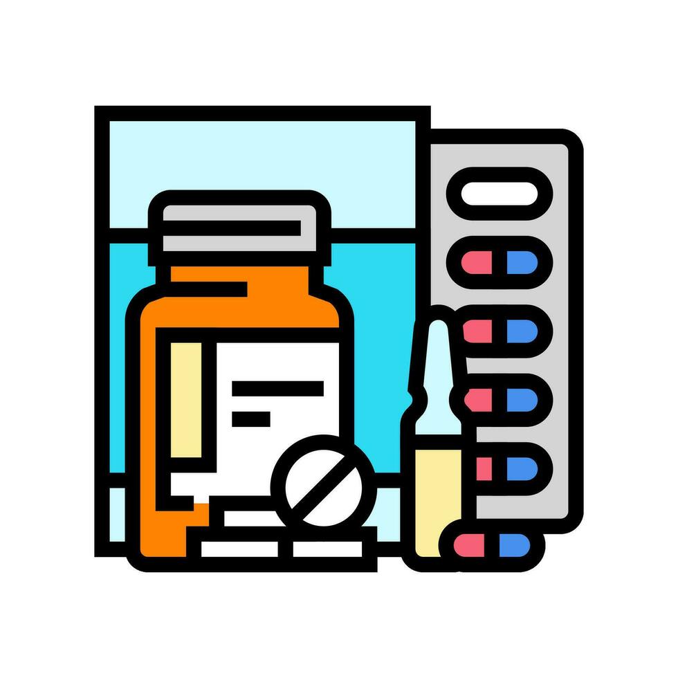 des médicaments emballage pharmacien Couleur icône vecteur illustration