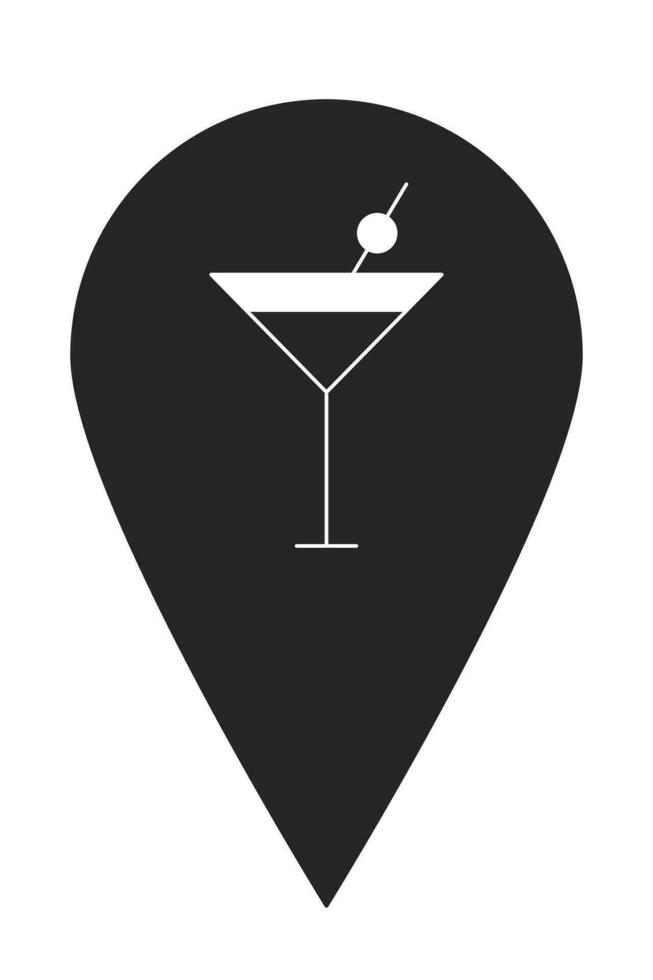 boîte de nuit cocktail bar carte localiser noir et blanc 2d ligne dessin animé objet. martini verre emplacement marque isolé vecteur contour article. de l'alcool boisson bar épingle cartographie monochromatique plat place illustration