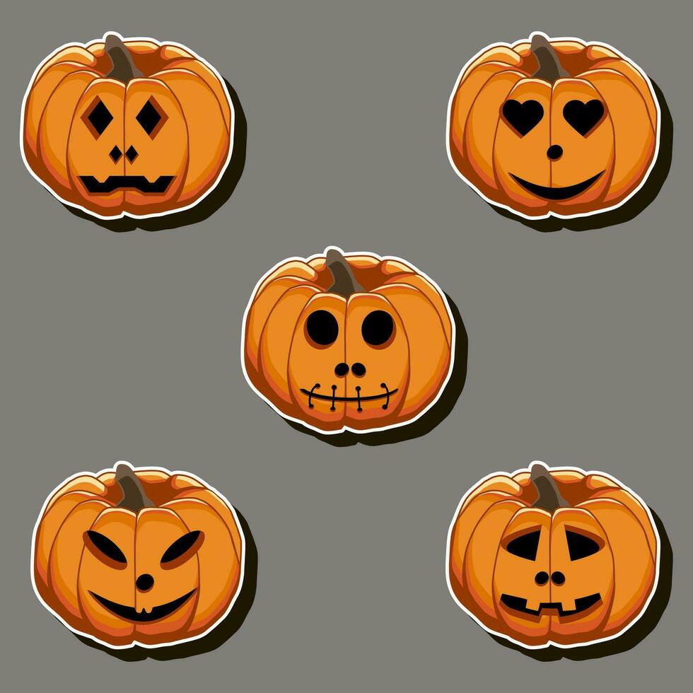 illustration sur thème autocollant pour fête vacances Halloween avec Orange citrouilles vecteur