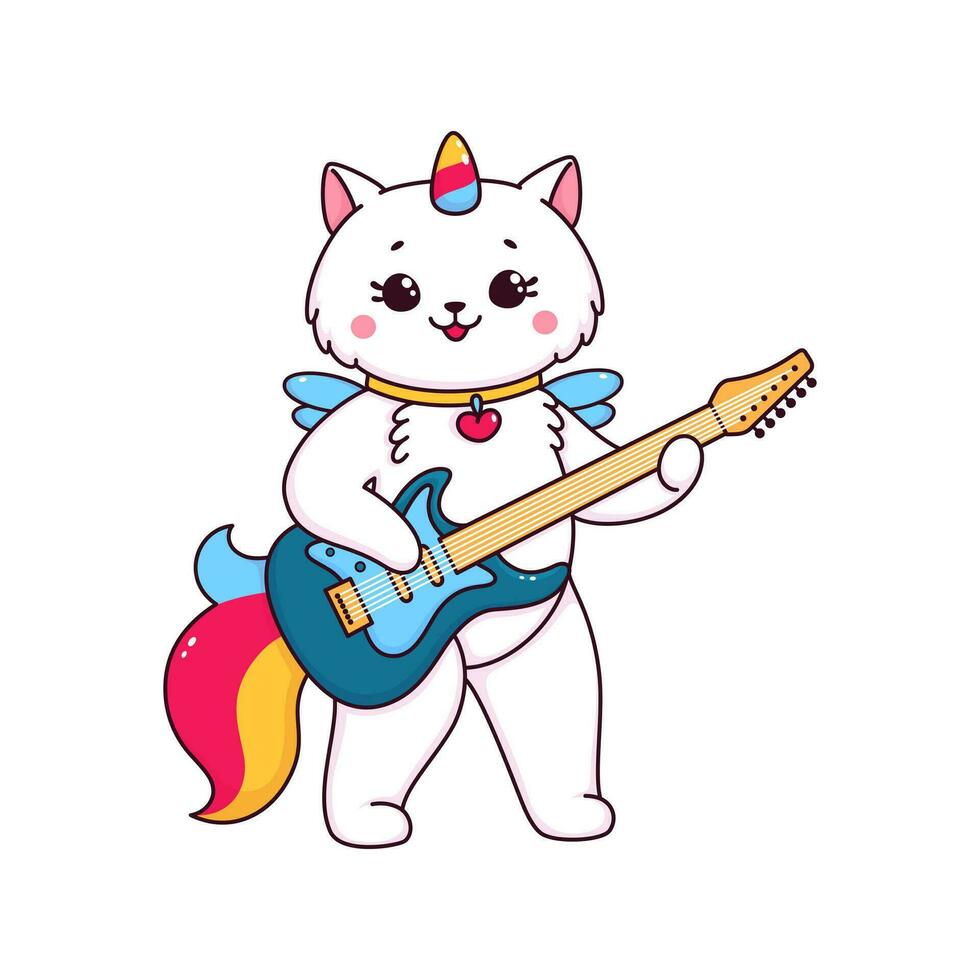 dessin animé mignonne caticorn avec guitare, chaton Licorne vecteur