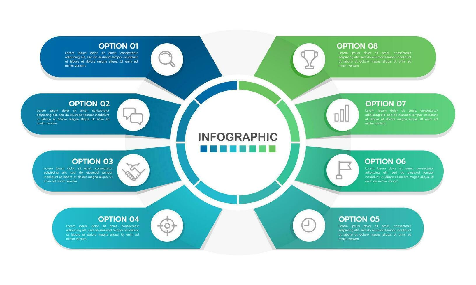 8 processus infographie conception modèle pour entreprise. affaires présentation, et organisation. vecteur illustration.