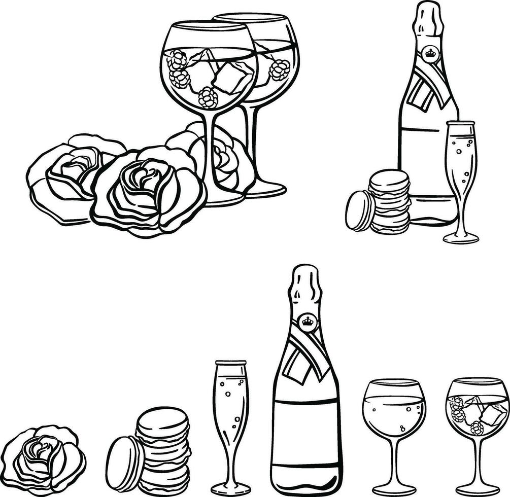 ensemble de de fête rose Champagne avec des lunettes et des roses illustration vecteur