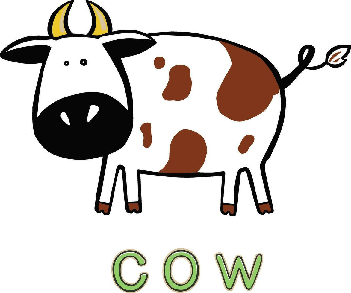 mignonne dessin animé vache et le une inscription. vecteur.animal autocollant. vecteur