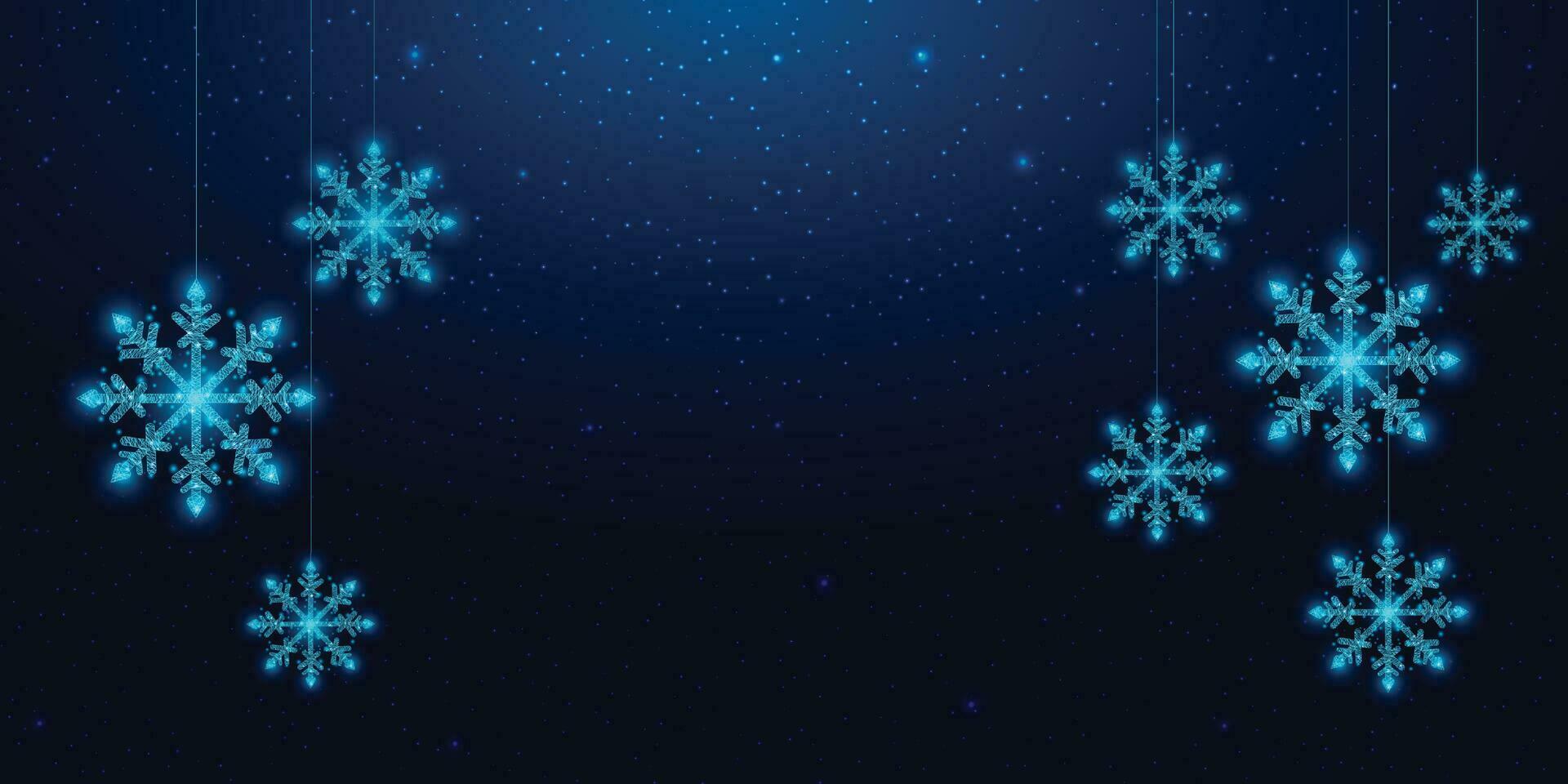 pendaison filaire flocons de neige dans faible poly style. Noël et Nouveau année concept. abstrait moderne vecteur illustration isolé sur bleu Contexte.