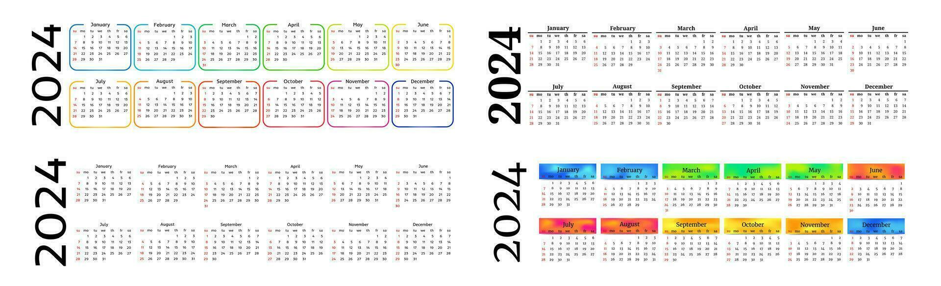 calendrier pour 2024 isolé sur une blanc Contexte vecteur