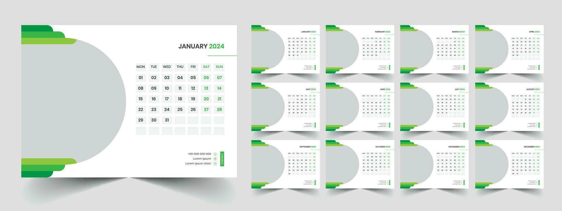 calendrier 2024 la semaine début Lundi entreprise conception planificateur modèle vecteur