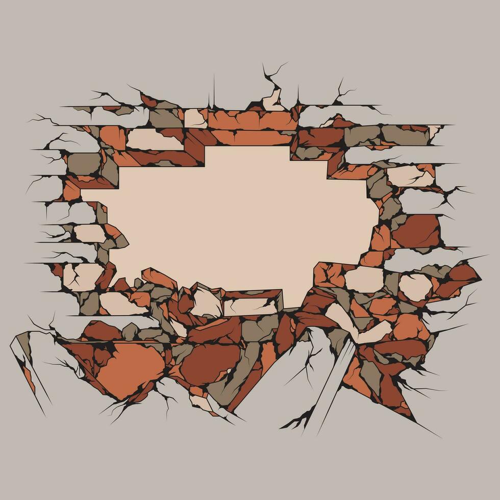 main tiré détruit brique mur Contexte. vecteur illustration